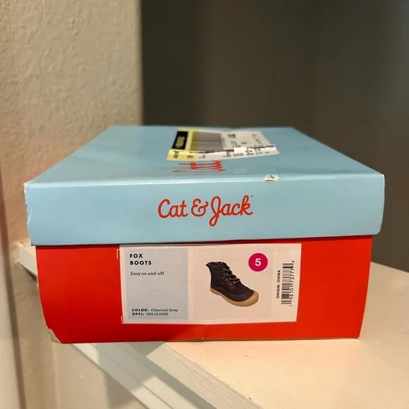 Cat and Jack Boys/Girls Charcoal Gray Fox Boots Toddler Size 5 - Picture 7 of 9